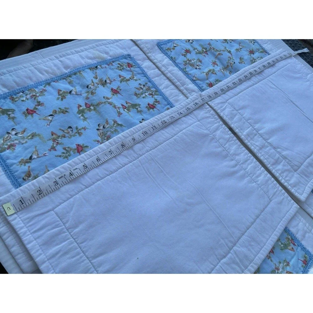 Vinatge Handmade Quilted Bird Placemats Set of 6 Cardinals Cottage Farmhouse